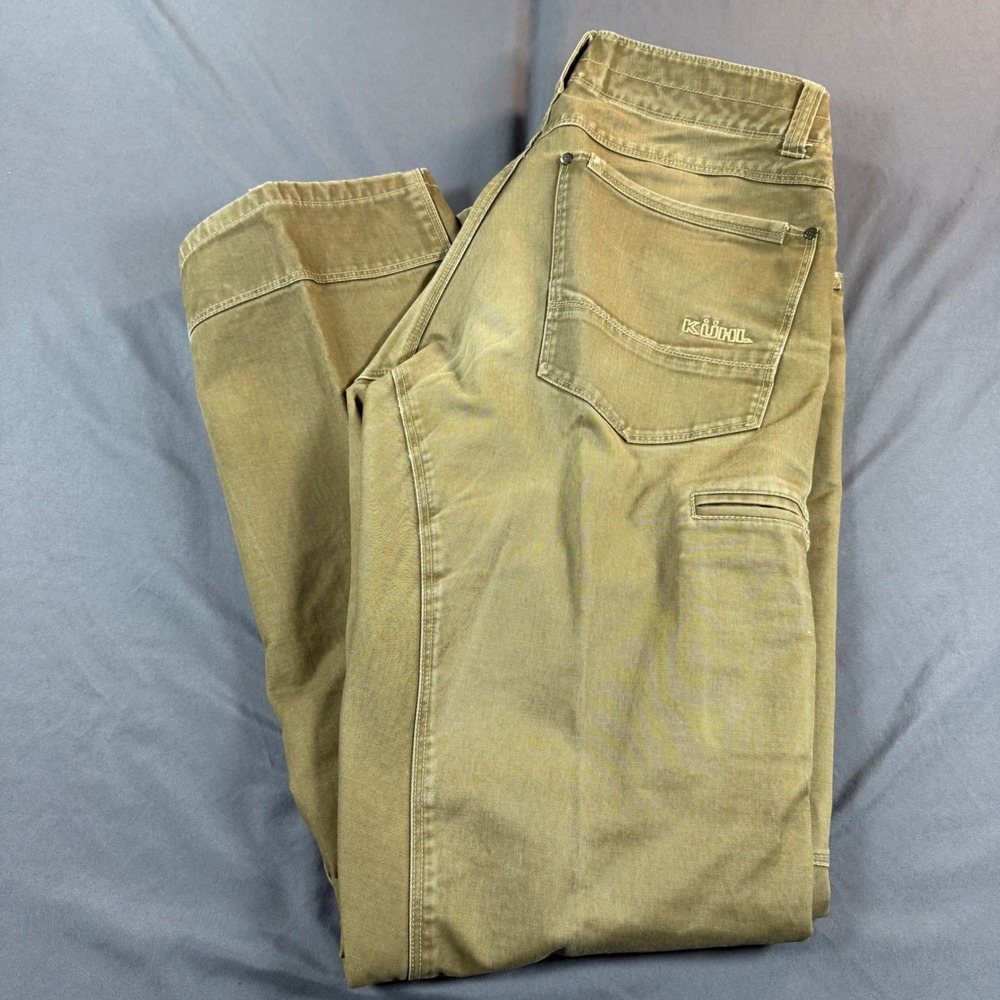 KUHL Ryder Mens Pants 32x34 Brown Vintage Patina Dye Outdoor Work Trousers